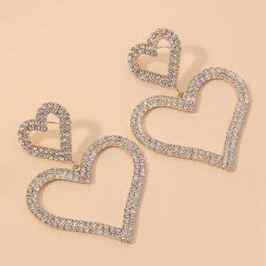 💎 925 Silver Plated Lovely Heart Statement Earrings, FB16FA1098